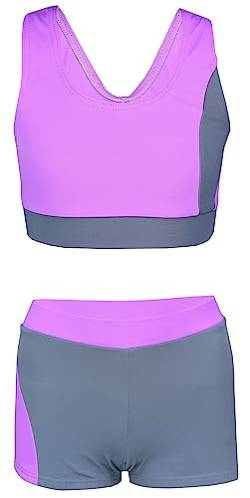 Aquarti Mädchen Sport Bikini - Racerback Bustier & Badehose, Farbe: Grau/Lila, Größe: 152 von Aquarti