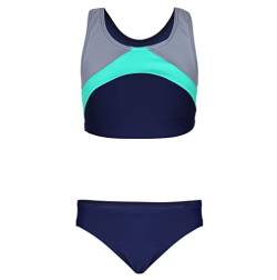 Aquarti Mädchen Sport Bikini Racerback Bustier & Bikinislip, Farbe: Dunkelblau/Grau/Grün, Größe: 140 von Aquarti