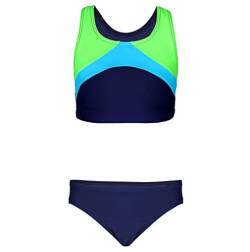 Aquarti Mädchen Sport Bikini Racerback Bustier & Bikinislip, Farbe: Dunkelblau/Grün/Hellblau, Größe: 140 von Aquarti