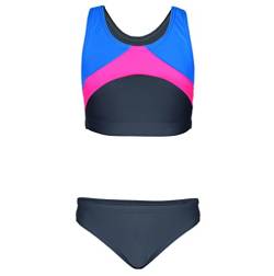 Aquarti Mädchen Sport Bikini Racerback Bustier & Bikinislip, Farbe: Graphit/Blau/Rosa, Größe: 134 von Aquarti