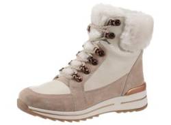 Winterboots ARA "OSAKA-SPORT" Gr. 7 (40,5), beige (sand, creme) Damen Schuhe Schnürstiefeletten mit Lammfellkragen, G-Weite von Ara