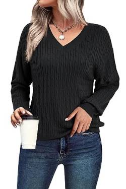 Arach&Cloz Pullover Damen Langarm Strickpullover Herbst Winter V Ausschnitt Tops Casual Oberteile Sweater Pulli (Schwarz,S) von Arach&Cloz