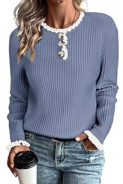 Arach&Cloz Pullover Damen Strickpullover Herbst Winterpullover Casual Winter Warm Strickpulli Sweater (Sky Blue,M) von Arach&Cloz