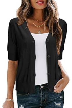 Arach&Cloz Strickjacke Damen Bolero Festlich Kurz Leichte Cardigan Kurzarm Strickmantel Casual Top Knöpfe für Kleid (Schwarz, M) von Arach&Cloz