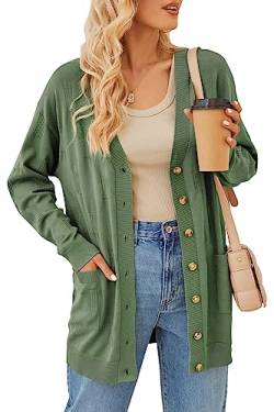 Arach&Cloz Strickjacke Damen Lang Cardigan Leichte Strickmantel Longstrickjacke Open Front Knöpfe mit Taschen (Army Green,S) von Arach&Cloz