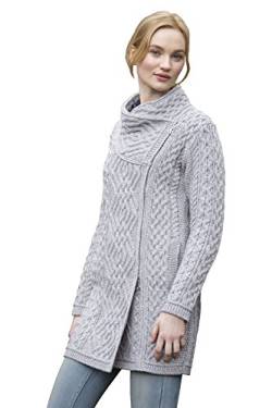 Aran Crafts Damen Irish Soft Cable Strick Side Zip Coat (100% Merinowolle), Soft Grey, M von Aran Crafts