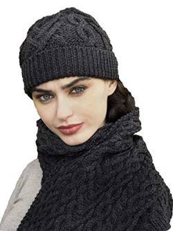 Aran Crafts Damen Strickschal mit Herzmuster, 100 % superweiche Merinowolle - Schwarz - von Aran Crafts