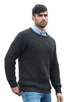 Aran Crafts Fisherman's Rib Rundhalsausschnitt, 100 % reine Schurwolle - schwarz - Groß von Aran Crafts