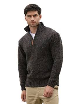 Aran Crafts Herren Irish Cable Knitted Half Zip Sweater (100% Donegal Wolle), Graphitbraun, L von Aran Crafts