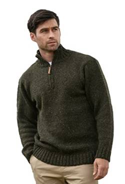 Aran Crafts Herren Irish Cable Knitted Half Zip Sweater (100% Donegal Wolle), Grün (Forest Green), L von Aran Crafts