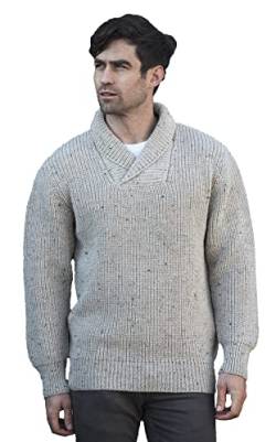 Aran Crafts Herren-Pullover aus Rippstrick, 100 % Wolle, hergestellt in Irland, Haferflocken (Oatmeal), X-Groß von Aran Crafts