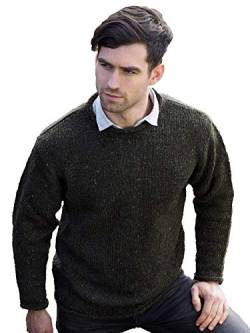Aran Crafts Herren-Pullover mit irischem Zopfmuster (100 % Donegal-Wolle), Grün (Forest Green), Mittel von Aran Crafts