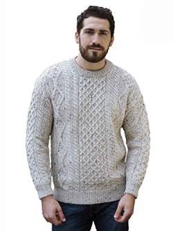 Aran Crafts Irish Soft Zopfstrick-Pullover mit Rundhalsausschnitt (100% Schurwolle), Skiddaw, Groß von Aran Crafts