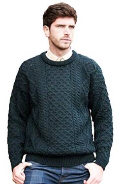 Aran Crafts Marineblauer Pullover aus 100% natürlicher Wolle mit Rundhalsausschnitt und Zopfmuster von Aran Crafts