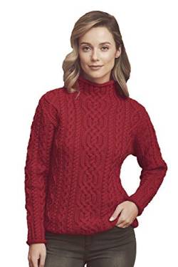Aran Crafts Pullover mit Trichterkragen, 100 % Merinowolle - Rot - Groß von Aran Crafts