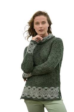 Aran Crafts Ranelagh Jacquard Sweater 100% Merinowolle, hergestellt in Irland, Grün (Army Green), Mittel von Aran Crafts