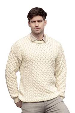 Aran Crafts Unisex Irish Cable Knitted Crewneck Sweater (100% Merino Wool), Natürlich, Mittel von Aran Crafts
