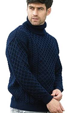 Aran Crafts Unisex Irish Cable Knitted Soft Roll Neck Sweater (100% Merinowolle), Marineblau, L von Aran Crafts