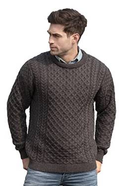 Aran Crafts Unisex irischer Zopfstrickpullover mit Rundhalsausschnitt (100 % Merinowolle), Dunkelgrau, L von Aran Crafts