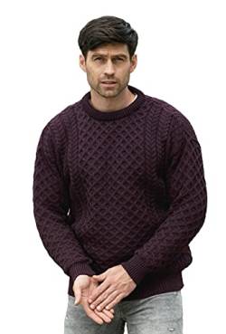 Aran Crafts Unisex irischer Zopfstrickpullover mit Rundhalsausschnitt (100 % Merinowolle), damson, XX-Large von Aran Crafts