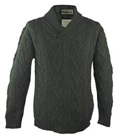Aran-Pullover mit Schalkragen, grün von Aran Crafts