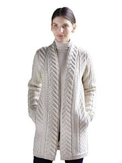 Westend Knitwear Damen Langer Mantel von Rand zu Rand, naturfarben - weiß - Mittel von Aran Crafts