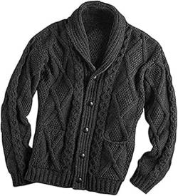 Westend Knitwear Herren Pullover aus 100 % irischer Merinowolle, Aran-Knopf, anthrazit, 3X-Groß von Aran Crafts