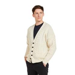 100% Merinowolle Herren Strickjacke mit irischem V-Ausschnitt, in Holzkohle/Weiß (Weiß, XX-Large) von Aran Woollen Mills