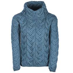 100% Superweicher Merinowolle Chunky Zopfmuster Aran Pullover, in Natur/Ozeangrau/Meeresblau (Meeresblau, Medium) von Aran Woollen Mills