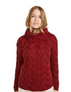 100% Superweicher Merinowolle Chunky Zopfmuster Aran Pullover, in Natur/Ozeangrau/Meeresblau (RUA Rot, L) von Aran Woollen Mills