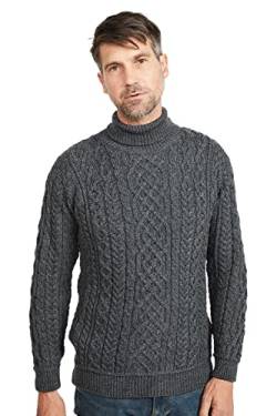 Aran Irish Pullover für Herren Stehkragen Zopfstrick Pullover aus 100% superweicher Merinowolle, hergestellt in Irland von Aran Woollen Mills