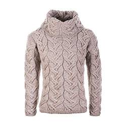 Aran Woollen Mills 100% Superweicher Merinowolle Chunky Zopfmuster Aran Pullover, in Natur/Ozeangrau/Meeresblau (DE/NL/SE/PL, Alphanumerisch, XL, Regular, Regular, Hafer) von Aran Woollen Mills