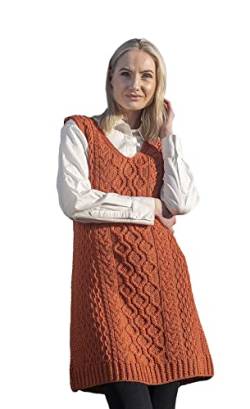 Aran Woollen Mills Aran-Kleid für Damen, ärmellos, 100 % Merinowolle, hergestellt in Irland, V-Ausschnitt, kürbis, Groß von Aran Woollen Mills