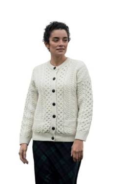 Aran Woollen Mills Irischer Cardigan Strickjacke mit Fronttaschen und Knöpfen | Supersoft Strickcardigan aus Merinowolle für Damen (Natur, M) von Aran Woollen Mills