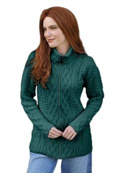 Aran Woollen Mills Irischer Damen-Woll-Cardigan mit Reißverschluss, Connemara Grün, X-Groß von Aran Woollen Mills