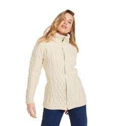 Aran Woollen Mills Irischer Damen-Woll-Cardigan mit Reißverschluss, Größe XL, naturfarben von Aran Woollen Mills