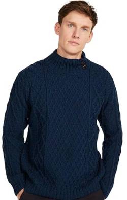 Aran Woollen Mills Irish Knit Sweater Pullover aus Merino Wolle mit Knopfkragen für Herren (Marine, L) von Aran Woollen Mills