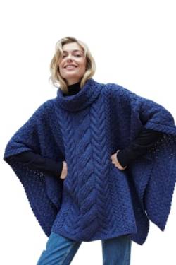 Aran Woollen Mills Supersoft Merinowolle Poncho mit Wasserfallausschnitt für Damen (Tinte Blau) von Aran Woollen Mills