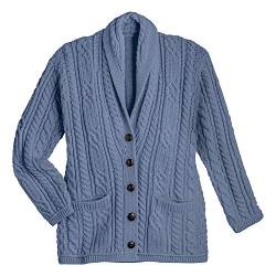 Arran Woolen Mills Damen Strickjacke aus irischer Wolle mit vielen Zöpfen (Grau, L) von Aran Woollen Mills