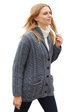 Arran Woolen Mills Damen Strickjacke aus irischer Wolle mit vielen Zöpfen (Grau, S) von Aran Woollen Mills