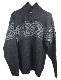 Carraig Donn 100% Kammgarn Keltischer Troyer Herrenpullover (Grau, Large) von Aran Woollen Mills