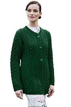 Carraig Donn 100% Merinowolle A Line Aran Wollpullover Strickjacke für Damen, in (Grün, Medium) von Aran Woollen Mills