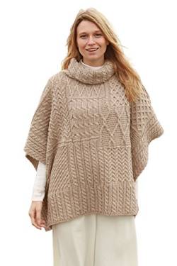 Damen – 100% Merinowolle – Aran Irish Patchwork Cape – Poncho – Wasserfallkragen – Einheitsgröße – hergestellt in Irland, Weide, Einheitsgröße von Aran Woollen Mills