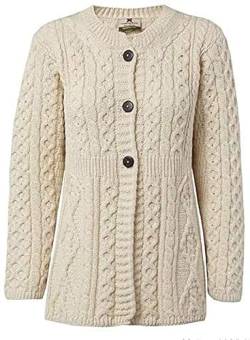 Ladies A Line Aran Wool Sweater Cardigan Small White von Aran Woollen Mills