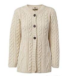 Ladies Irish Aran Knit White Xtra Large Cardigan von Aran Woollen Mills