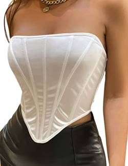 Aranmei Damen Sexy Bustier Trägerlos Offener Rücken Satin Bustier Rücken Korsett Bodyshaper Crop Top,weiß,36 von Aranmei