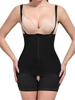 Aranmei Shapewear Damen Bauchweg Taillenformer Stark Formend Offener Busen Reißverschluss Figurformender Fajas Body Shaper Shapewear Bodysuit Übergröße, Schwarz, L von Aranmei