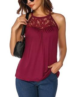 Aranmei Weste Tops für Frauen Strappy Sleeveless Neckholder Tops Damen Spitze Neckholder Tops Sommer Tank Top, weinrot, M von Aranmei