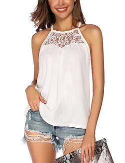 Aranmei Weste Tops für Frauen Strappy Sleeveless Neckholder Tops Damen Spitze Neckholder Tops Sommer Tank Top, weiß, XXL von Aranmei