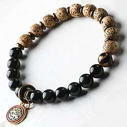 Armband Feng Shui Armband Natürlicher Obsidian Stern Mond Bodhi Armreif Viel Glück bei der Rekrutierung von Pfirsichblüten, wohlhabendes Amulett-Armband for Männer/Frauen, Frauen (Color : Women) von Arazi
